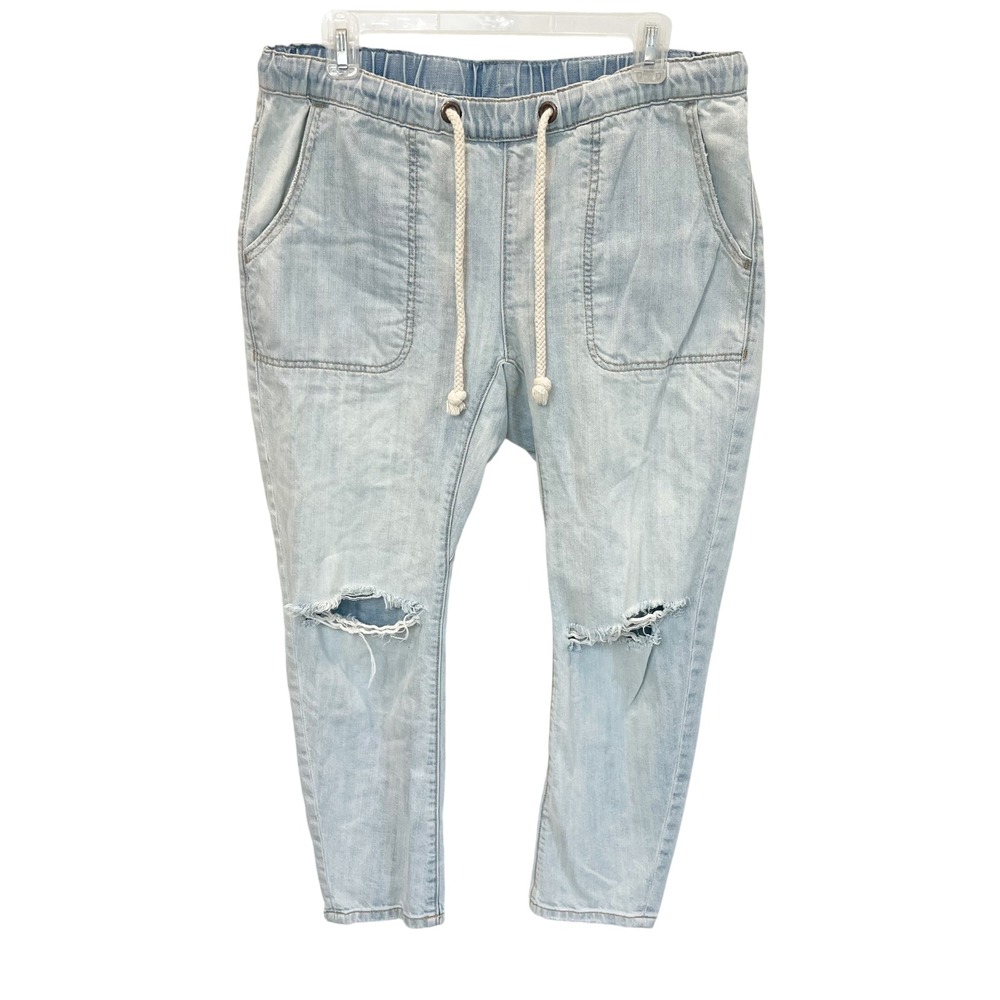 One Teaspoon Shabbies Light Wash Distressed Denim Joggers Womens Medium Blue